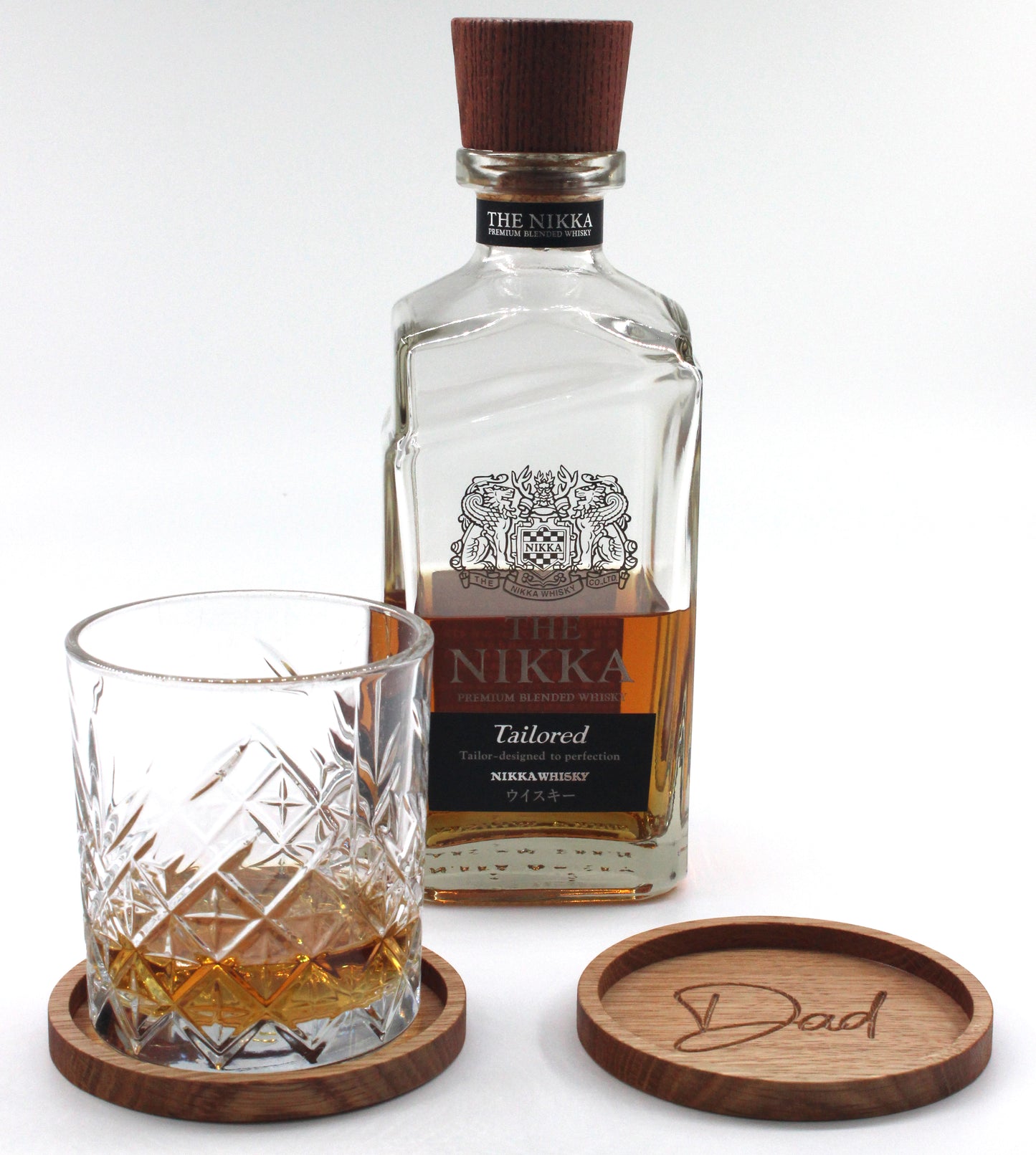 Solid Oak Drinks Coaster - Engraved 'Dad'