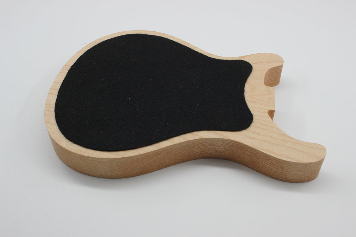Underside of maple guitar valet tray with protective felt base