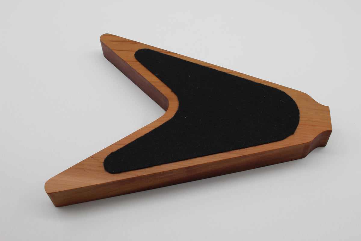 Underside of cherry guitar valet tray with protective felt base