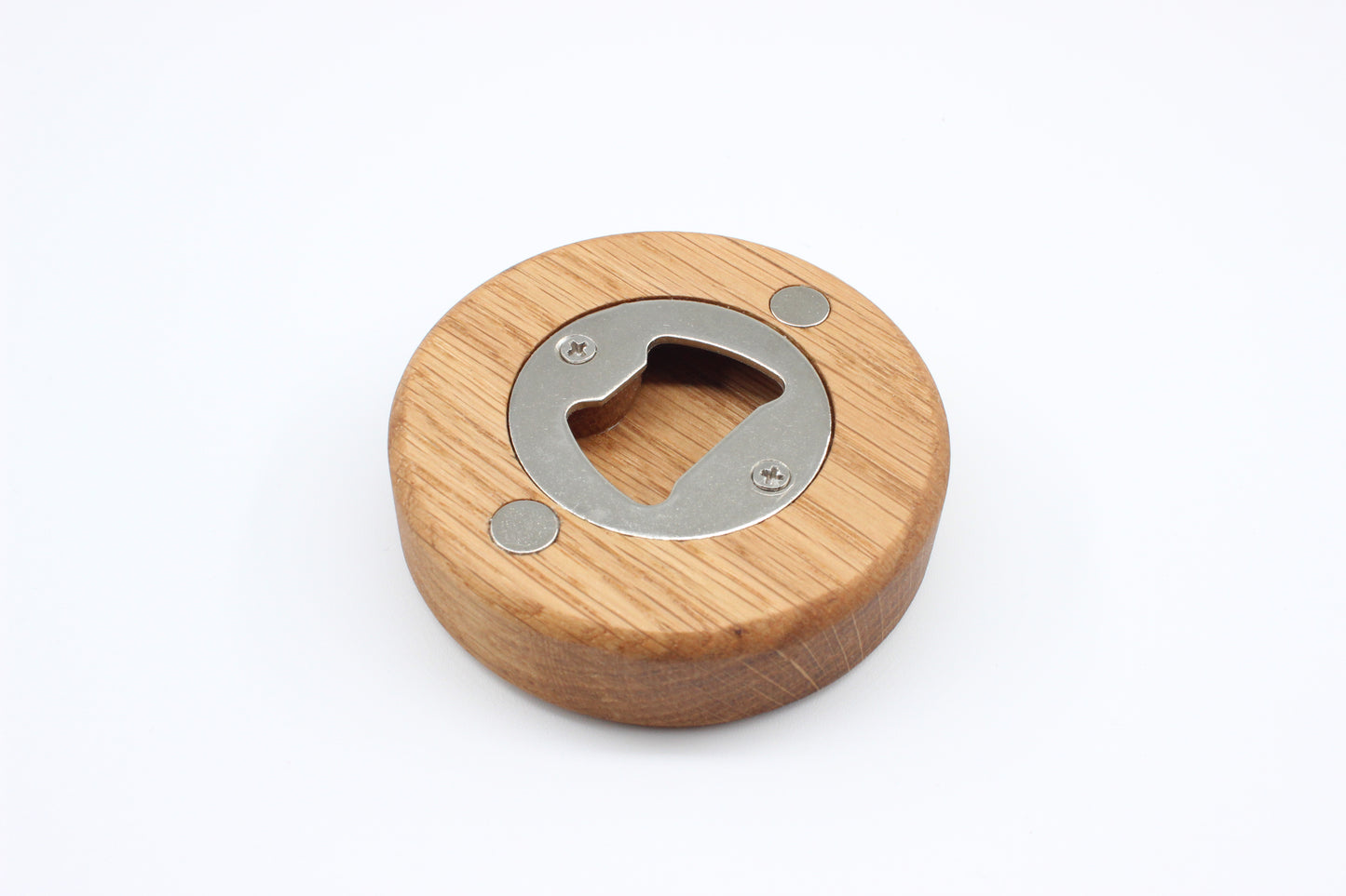 Solid Oak Puck Style Bottle Opener