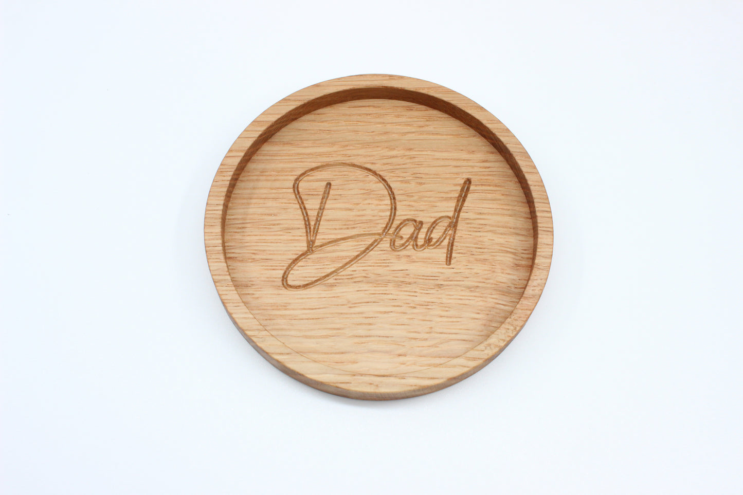 Solid Oak Drinks Coaster - Engraved 'Dad'
