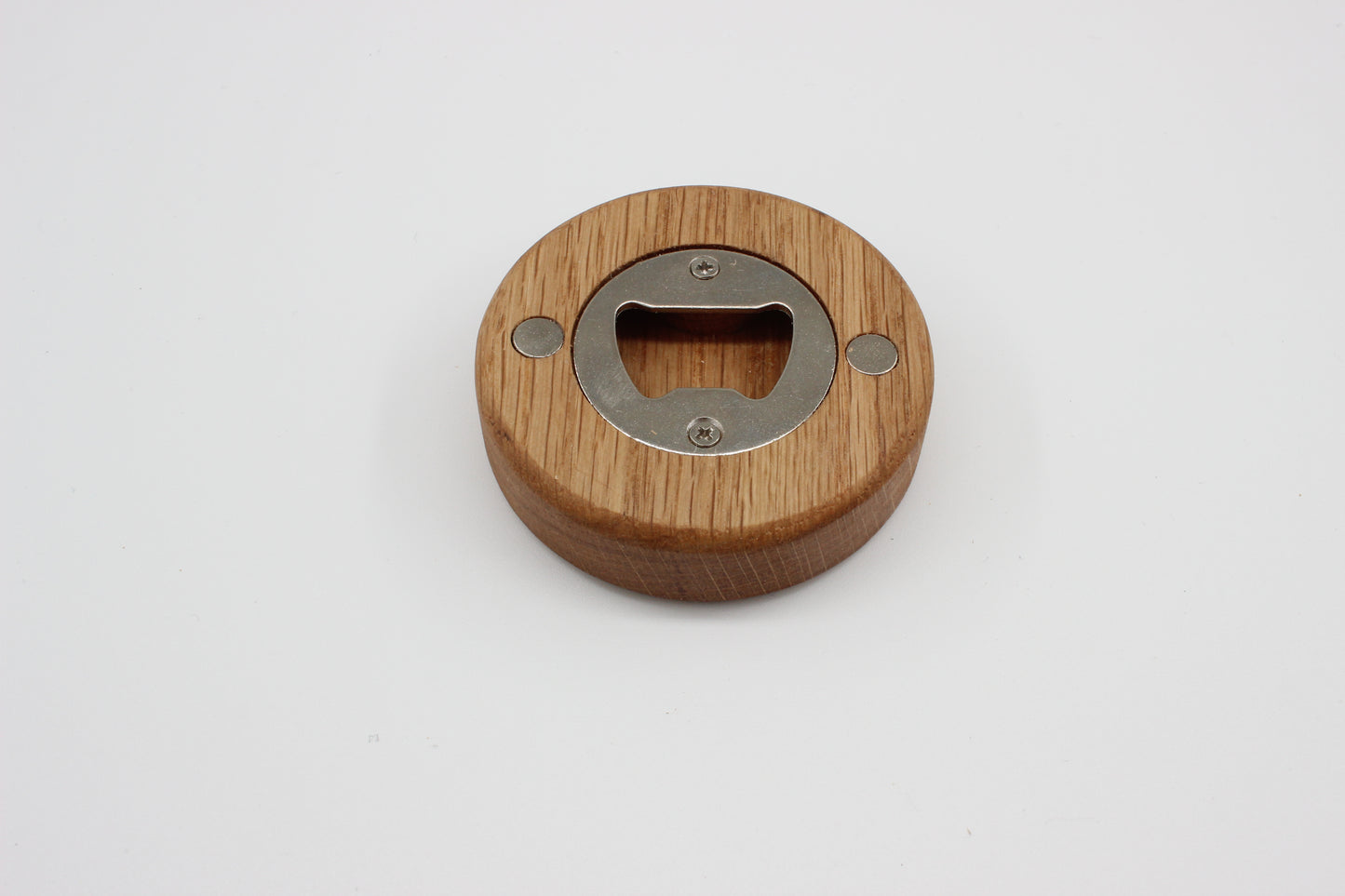Solid Oak Puck Style Bottle Opener - Engraved 'Dad'