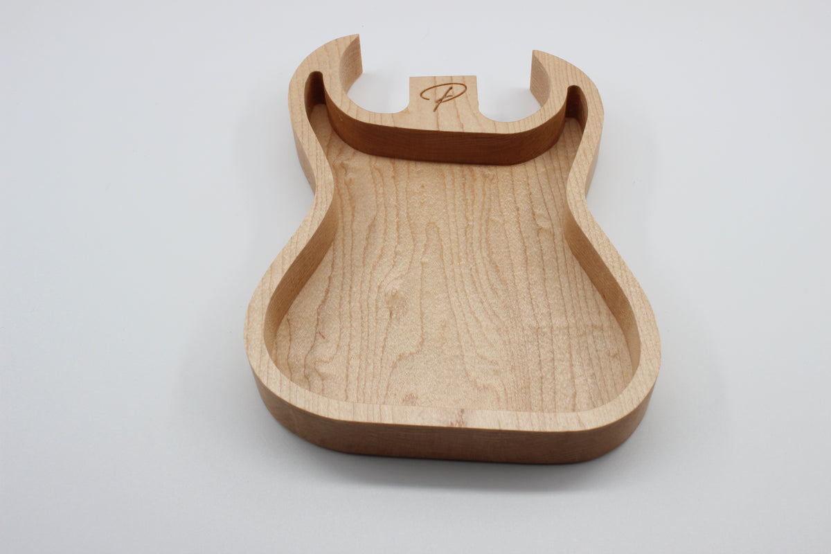 Bison style guitar valet tray showing natural maple grain