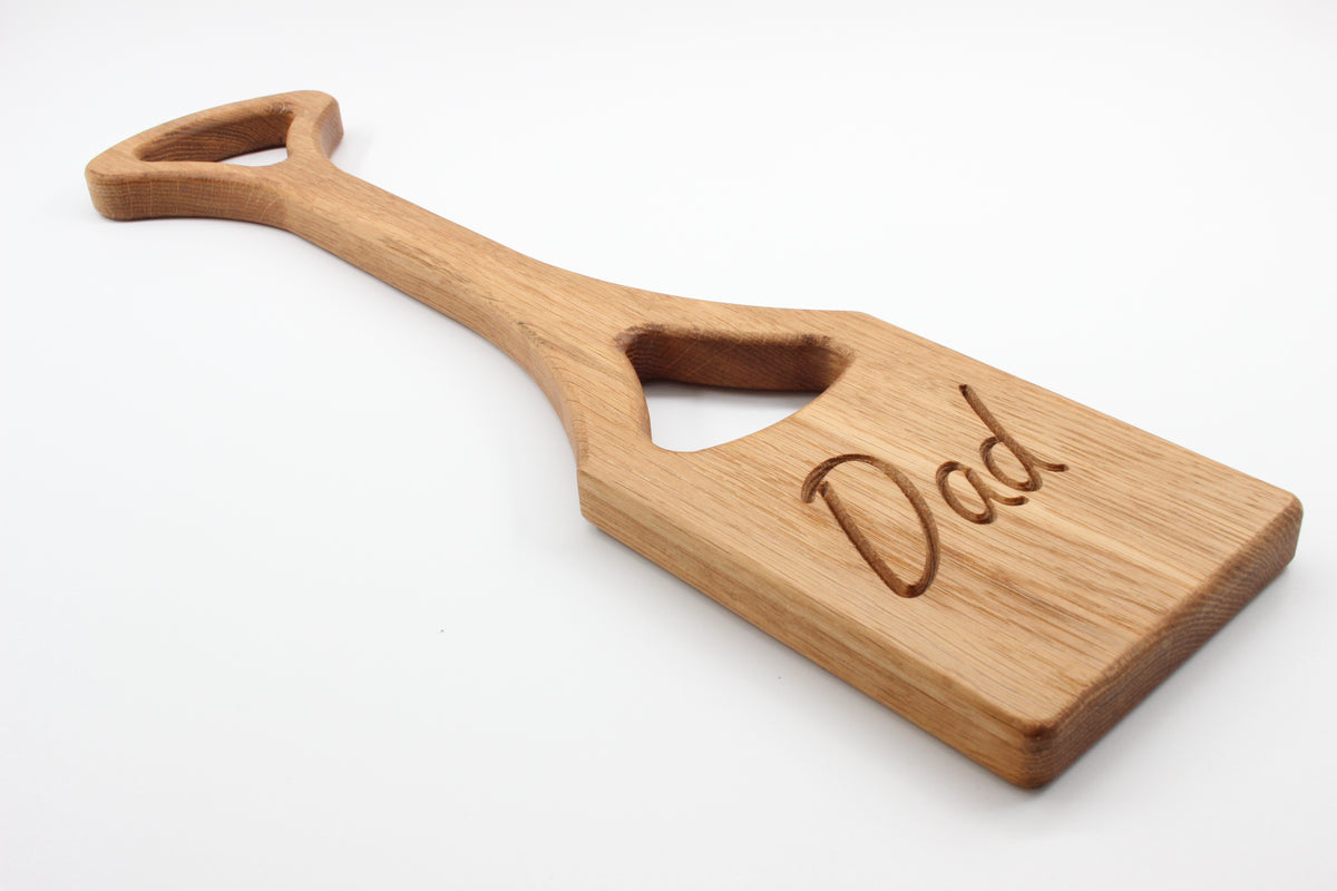 Solid oak BBQ grill scraper engraved with Dad
