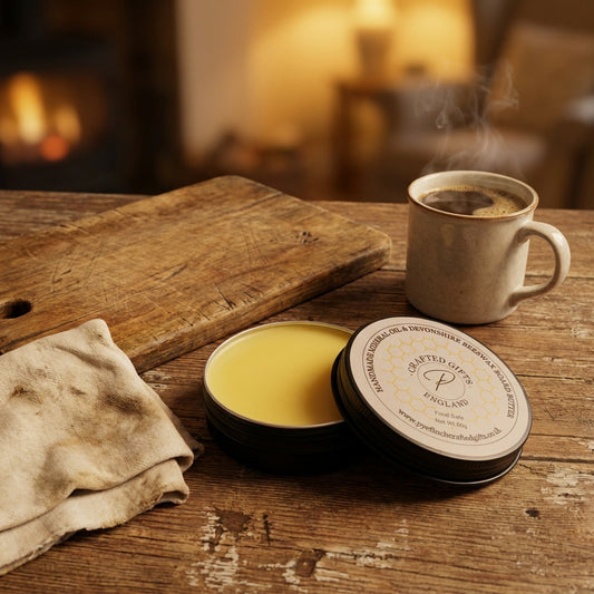 Pyefinch Board Butter natural wood conditioner beside a wooden chopping board