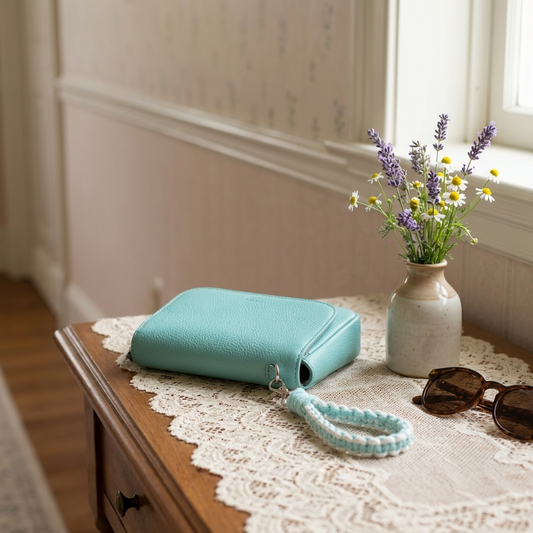 Mint Green & White Macrame Wristlet